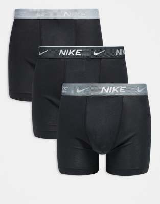 Nike - Everyday Cotton Stretch - Lot de 3 boxers à taille colorée grise et noire - Noir