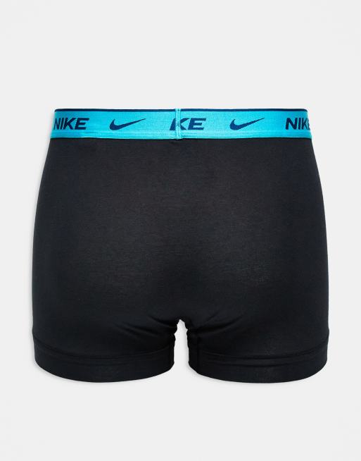 Nike - Everyday Cotton Stretch - Lot de 3 boxers avec taille colorée - Noir/bleu/bleu clair, 2 de 3