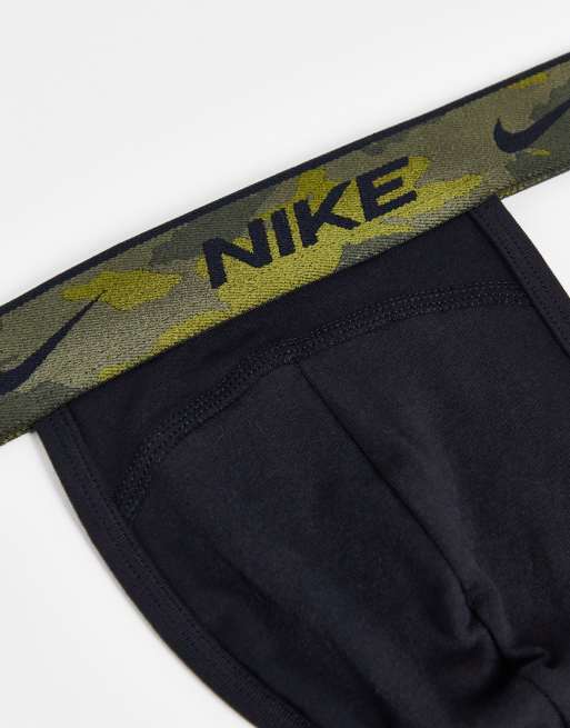 Nike - Everyday - Cotton Stretch - Set van 3 suspensoirs in zwart met tailleband in camouflageprint, 3 van 4