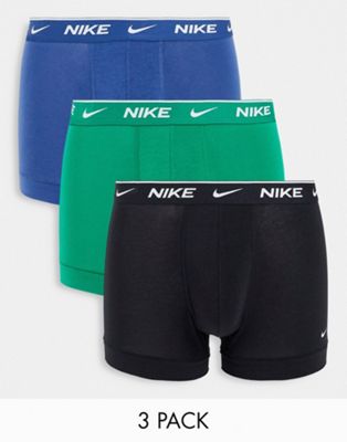 Nike Everyday Cotton Stretch trunks 3 pack in black/blue/green