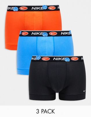 Nike Everyday Cotton Stretch trunks 3 pack in black/blue/orange-Multi