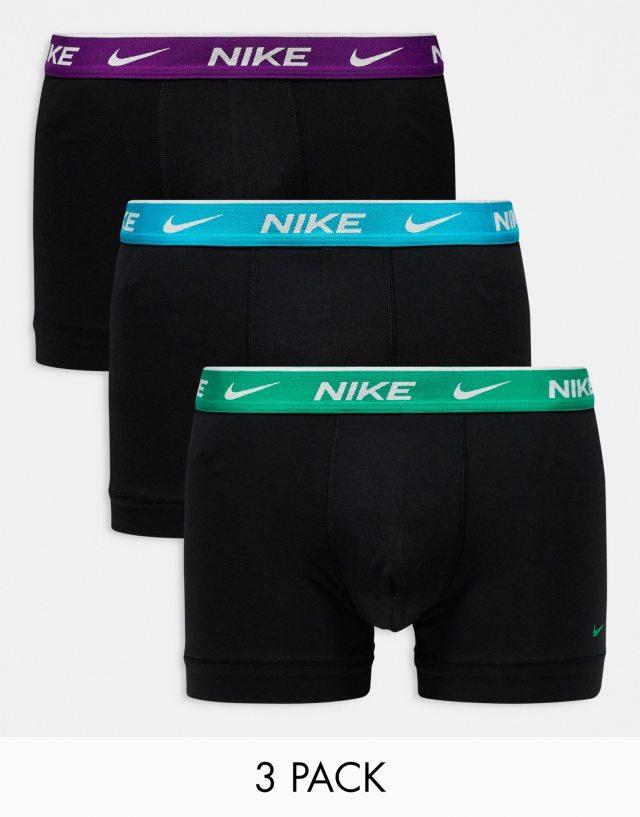 Nike - everyday cotton stretch trunks 3 pack in black contrast waistband