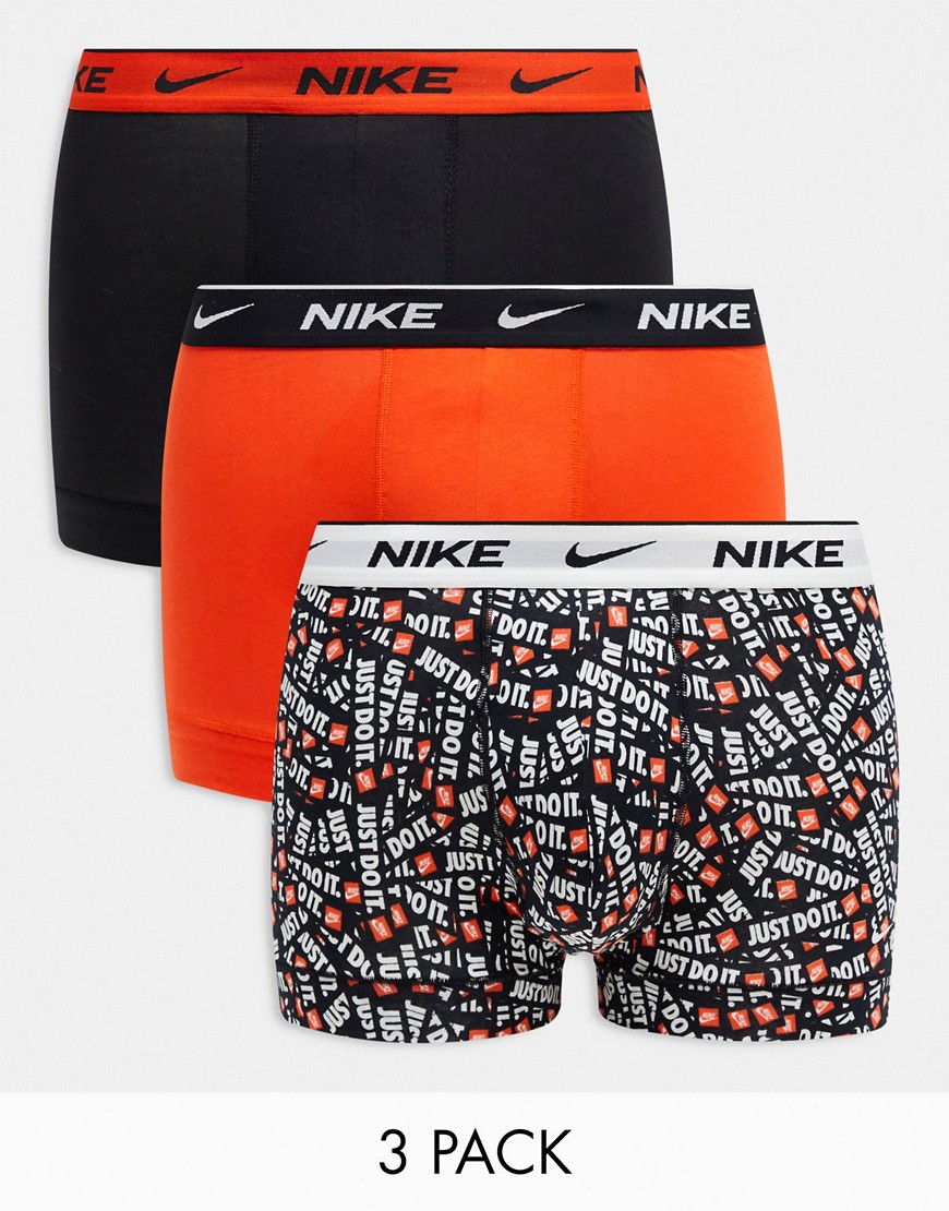 Nike Everyday Cotton Stretch trunks 3 pack in black/orange-Multi