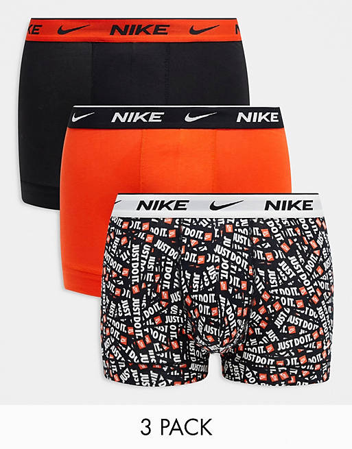 Nike Everyday Cotton Stretch trunks 3 pack in black/orange | ASOS