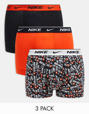 Nike Everyday Cotton Stretch trunks 3 pack in black/orange