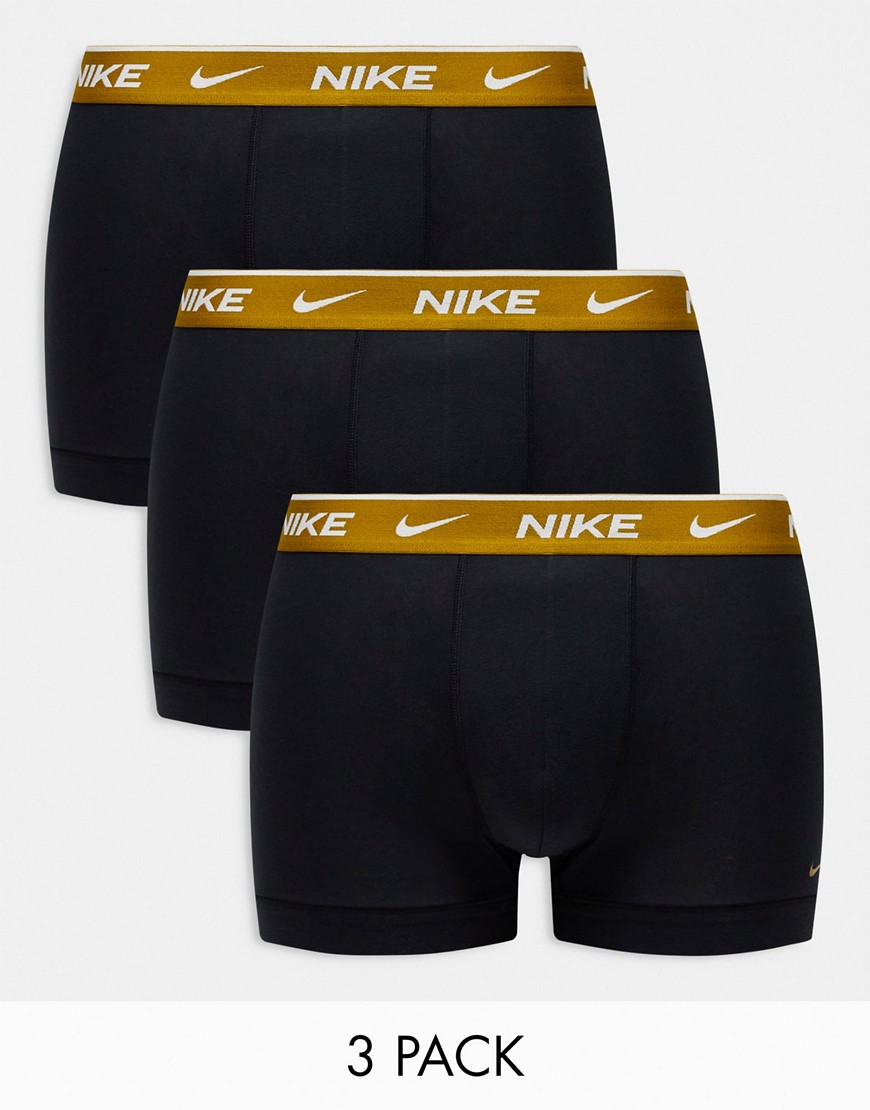 Nike Everyday Cotton Stretch trunks 3 pack in black with contrast wasitband