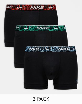 Nike Nike Everyday Cotton Stretch trunks 3 pack in black with graffiti wasitband
