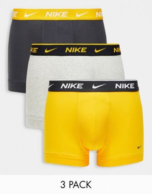 Nike Everyday Cotton Stretch trunks 3 pack in black/yellow/grey