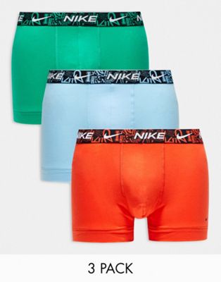 Nike Everyday Cotton Stretch trunks 3 pack in orange, blue and green