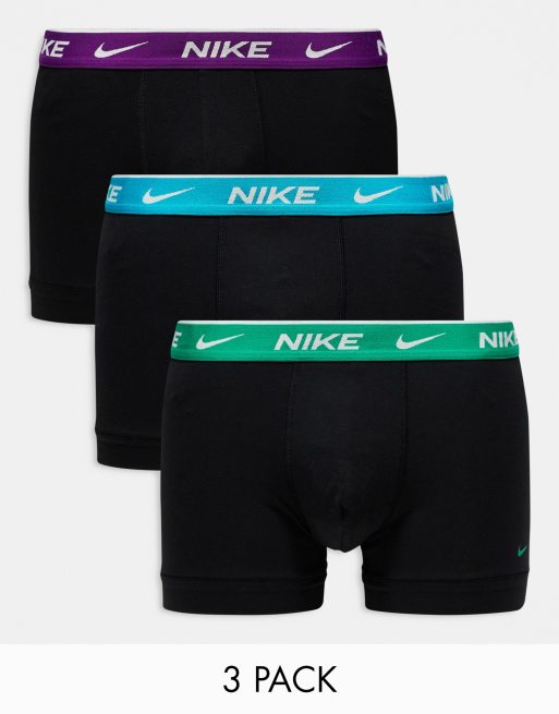 Nike – Everyday Cotton – Zestaw 3 par czarnych bokserek ze stretchem z kontrastową talią