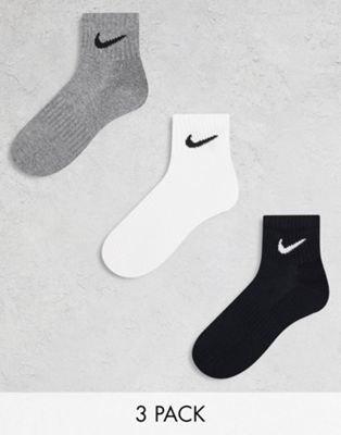 Nike Training Everyday Cushioned 3 pack ankle sock in white, grey and black