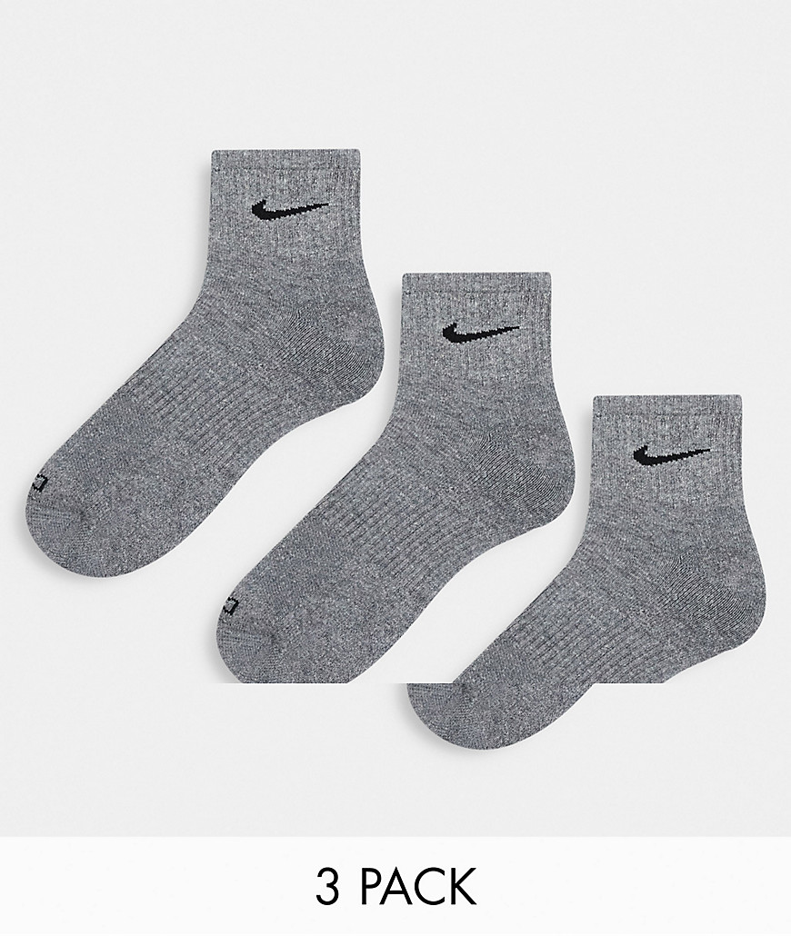 Nike Everyday Cushioned 3 pack quarter socks in gray