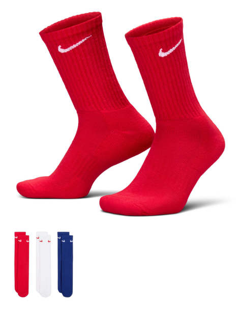Nike Everyday Cushioned 3 pack socks in red, blue and white - view 1