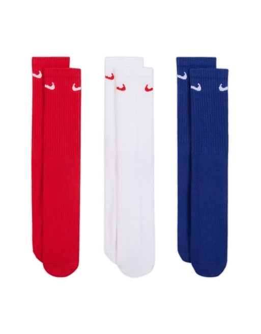 Nike Everyday Cushioned 3 pack socks in red, blue and white , 2 of 4