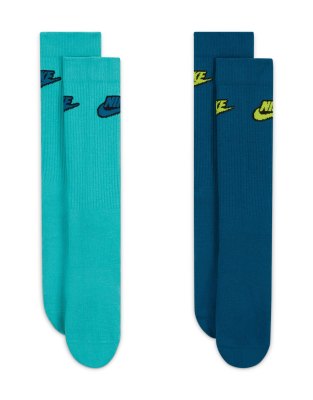 Nike Everyday Essential 2 pack socks in blue/teal-Multi