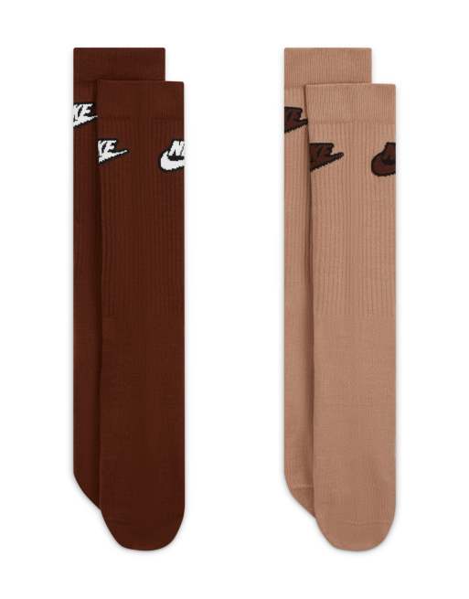 nike everyday essential 2 pack socks in brown cream