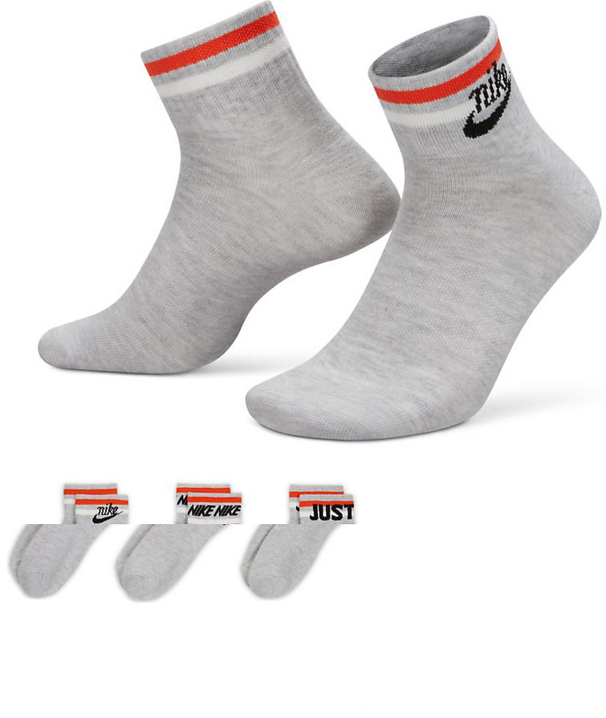 Nike Everyday Essential 3 pack ankle socks in grey heather
