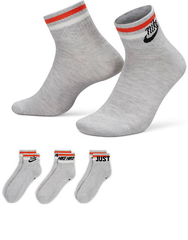 Nike - everyday essential 3 pack ankle socks in grey heather