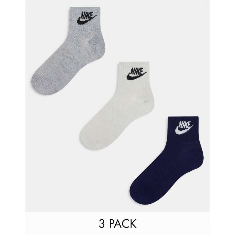 Nike Everyday Essential 3 pack ankle socks in off white gray and navy ASOS