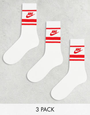 Nike Everyday Essential 3 Pack Ankle Socks In White And Red