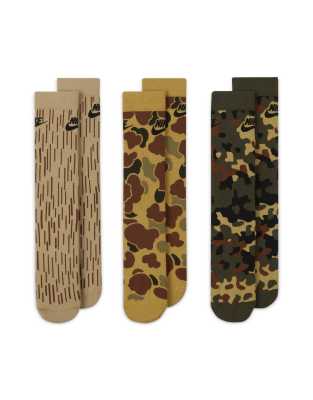 Nike Everyday Essential 3 pack socks in beige camo-Neutral