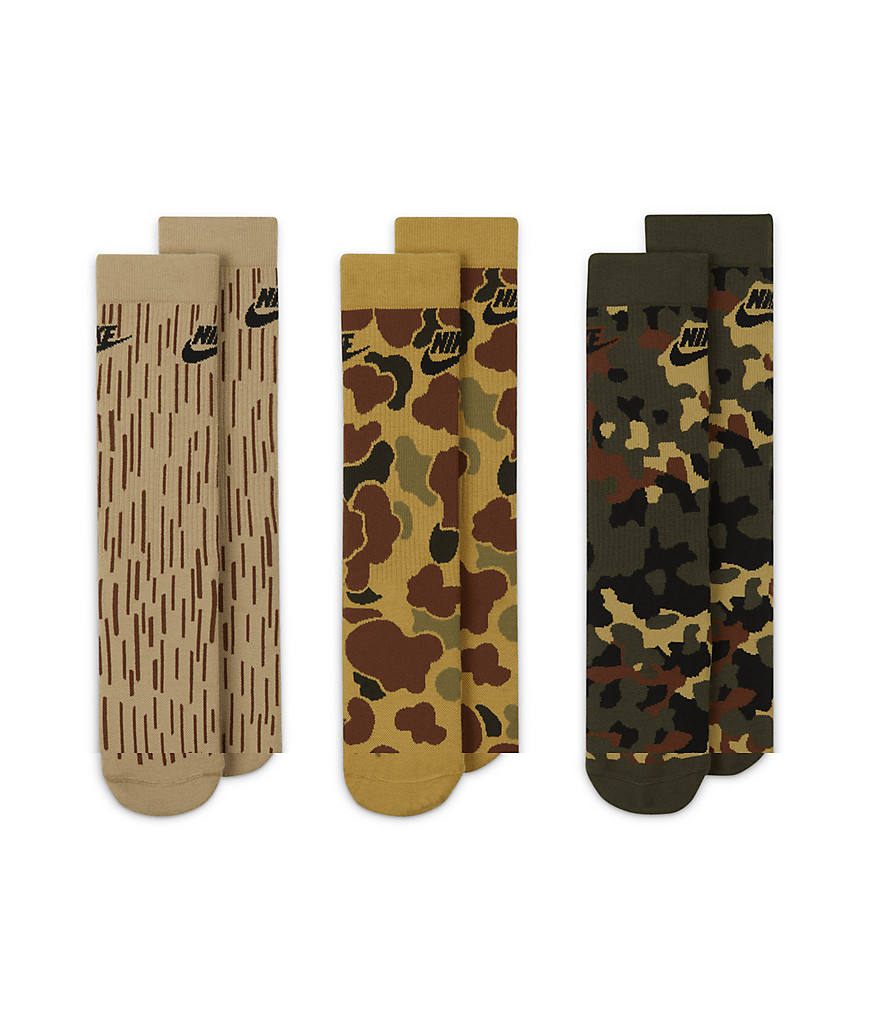 Nike Everyday Essential 3 pack socks in beige camo-Neutral