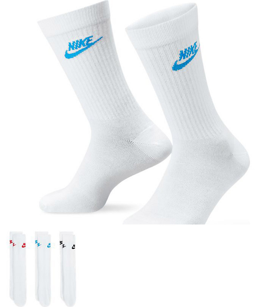 Nike Everyday Essential 3 pack socks in white with coloured logo