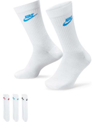 Nike Everyday Essential 3 pack socks in white with coloured logo - ASOS Price Checker