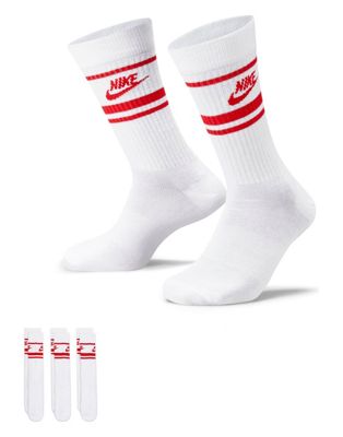 Nike - Everyday Essential - Lot de 3 paires de chaussettes - Blanc et rouge
