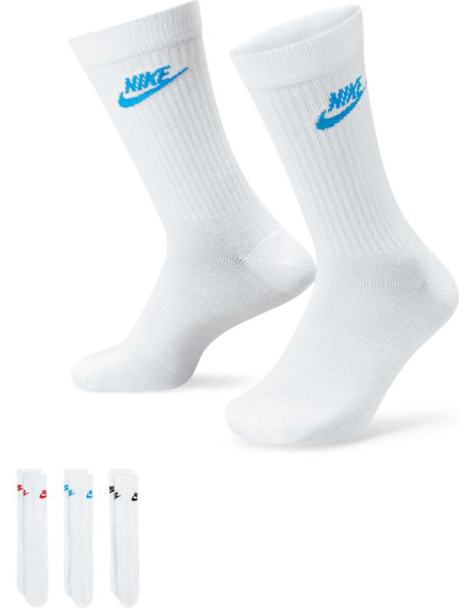Nike – Everyday Essential – Vita strumpor med färgade loggor, 3-pack - view 1