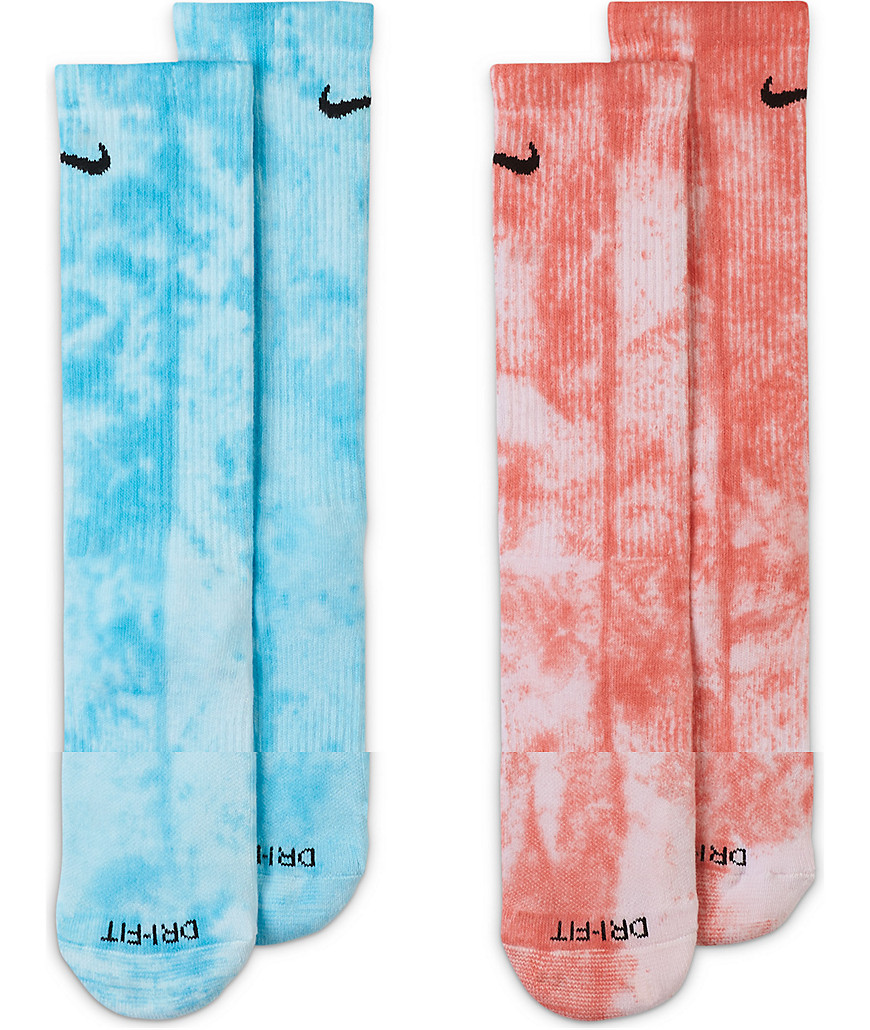 Nike Everyday Essentials 2 pack tie dye socks in blue/red-Blues