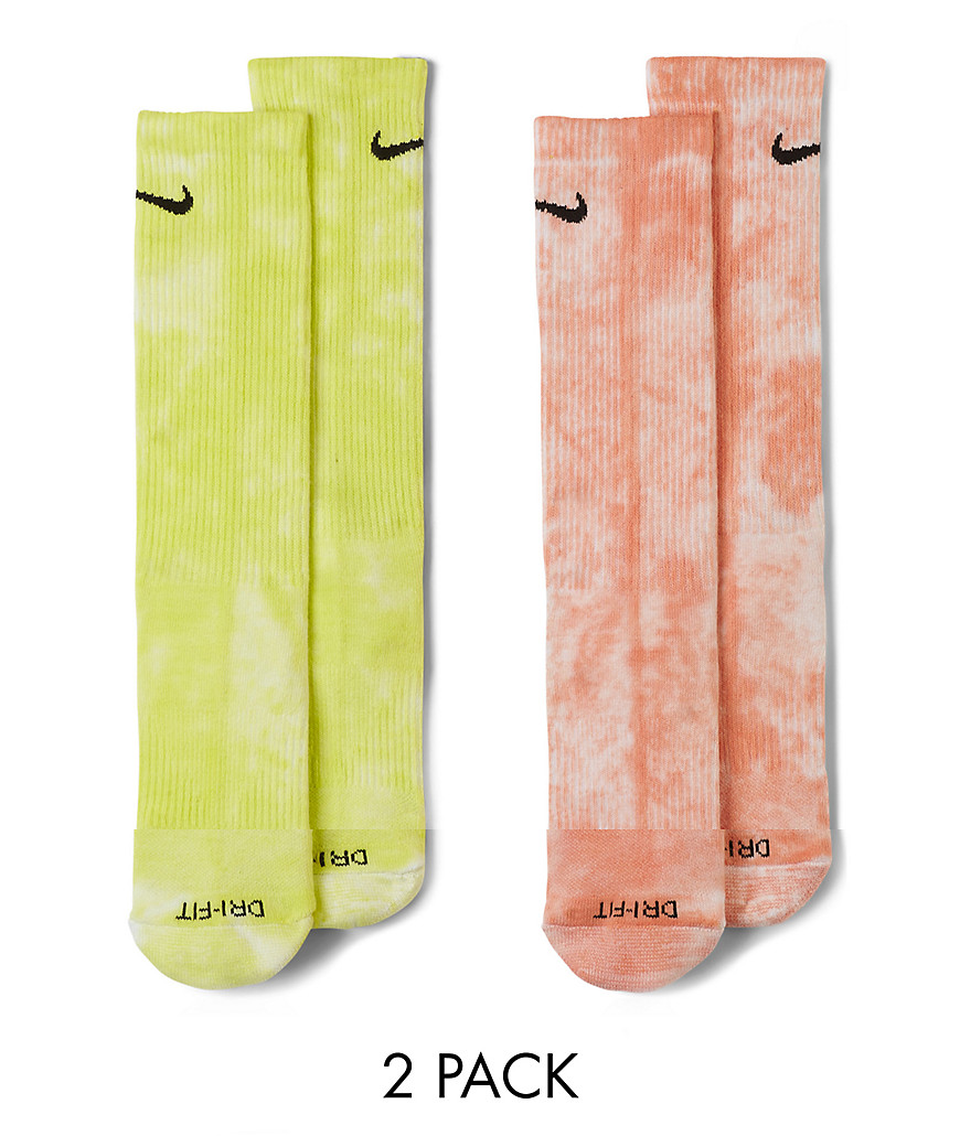 Nike Everyday Essentials 2 pack tie dye socks in yellow/pale orange