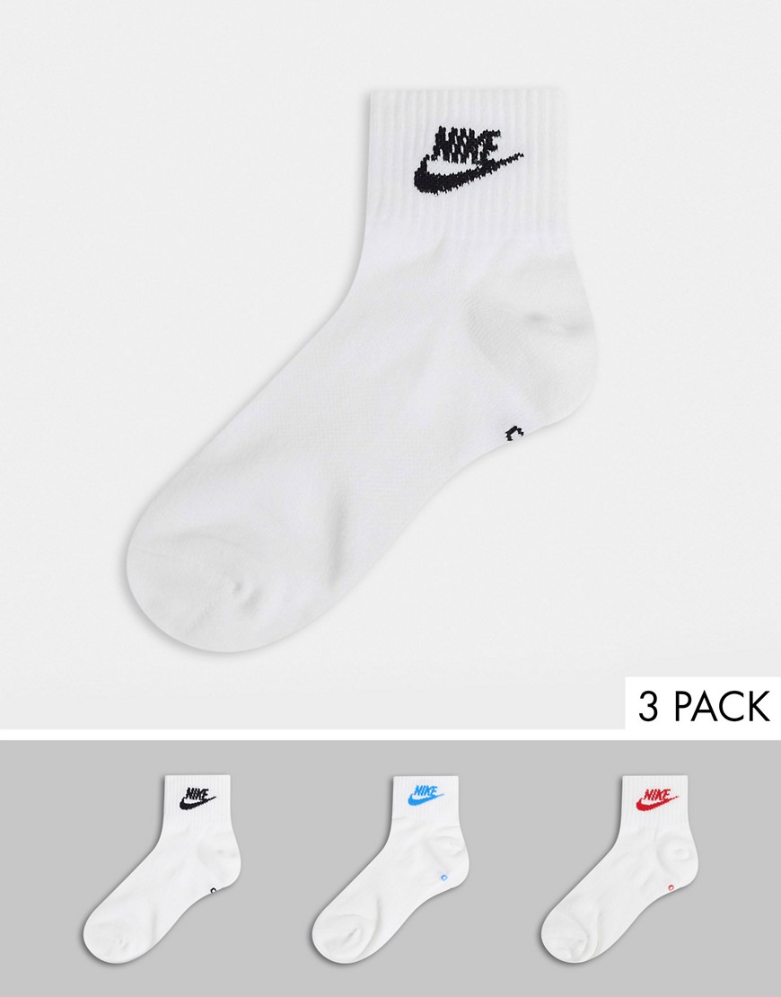 Nike Everyday Essentials 3-pack Socks In White With Color Logos | ModeSens