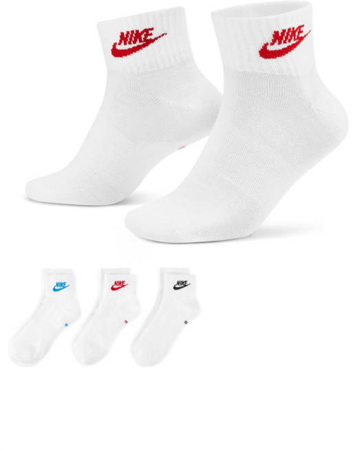 Nike - Everyday Essentials - Set van 3 paar enkelsokken in wit/multi