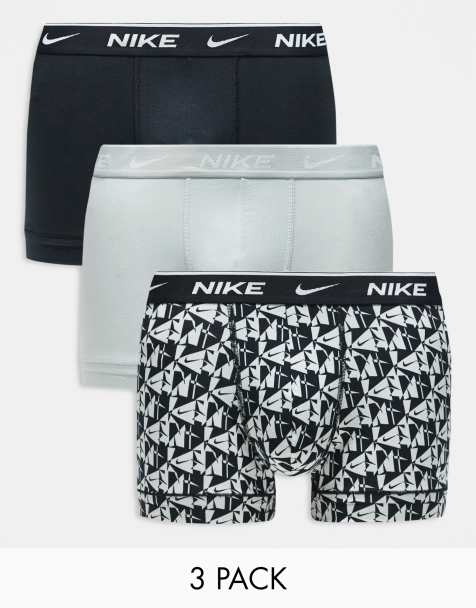 Nike – Everyday – Grå, svarta och monokromt mönstrade trunks i stretchig bomull, 3-pack - view 1