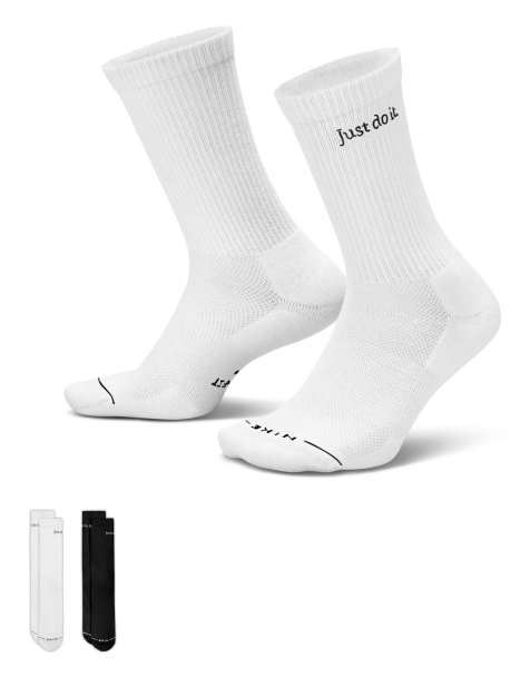 Nike Everyday Just Do It 2 pack crew socks in black and white - view 1