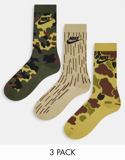 Nike – Everyday – Kamouflagemönstrade strumpor, 3-pack