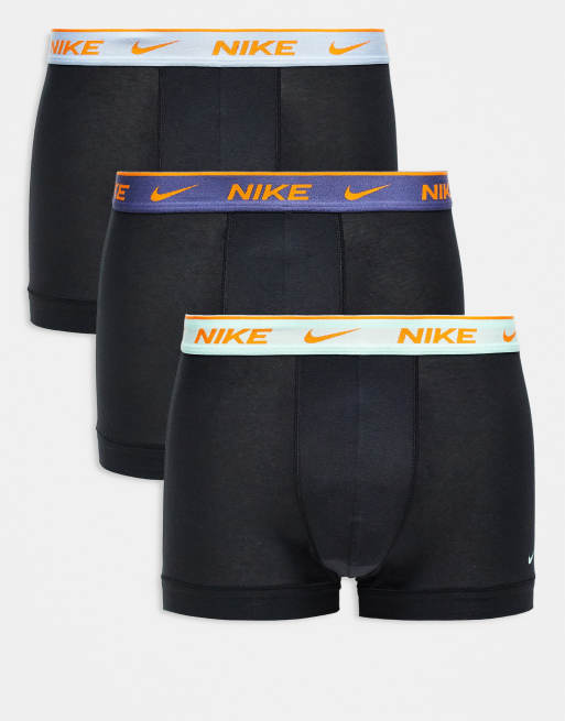 Nike - Everyday - Lot de 3 boxers en coton stretch à taille colorée - Noir à taille bleue/grise/menthe