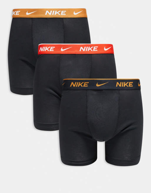Nike - Everyday - Lot de 3 boxers en coton stretch à taille colorée - Noir/rouge/doré  
