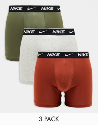 Nike Everyday Cotton Stretch briefs 3 pack in olive/orange/grey  - ASOS Price Checker
