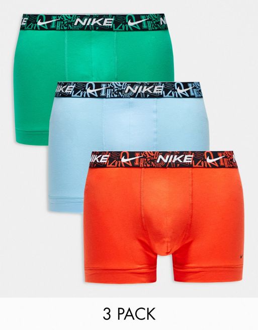 Nike - Everyday - Lot de 3 boxers en coton stretch - Orange, bleu et vert