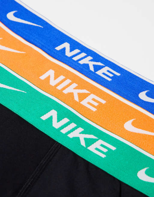 Nike - Everyday - Lot de 3 slips en coton stretch à taille bleue/orange/verte - Noir, 3 de 4