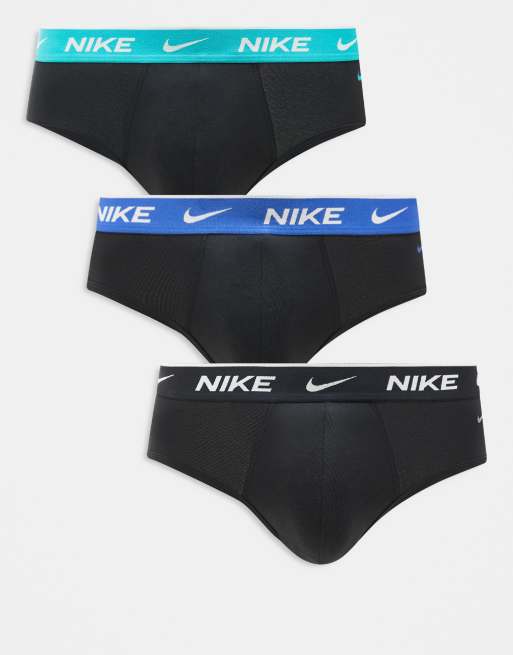 Nike - Everyday - Lot de 3 slips taille basse en coton stretch à taille colorée - Bleu/noir/bleu pastel