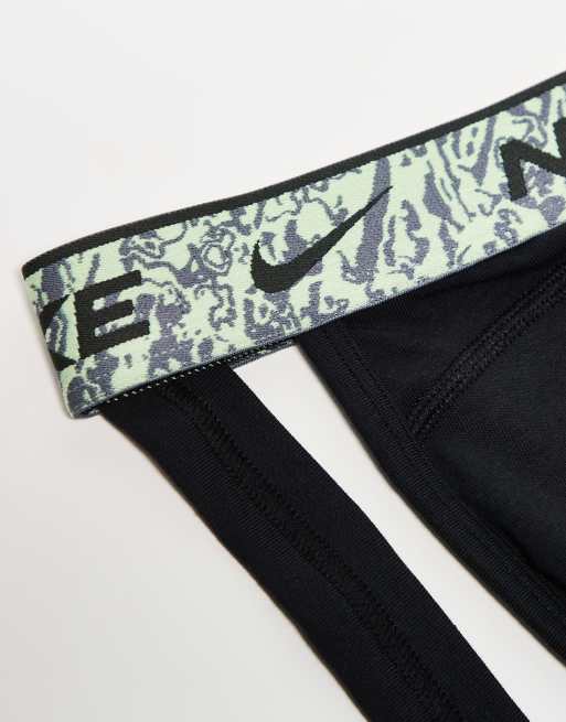 Nike - Everyday - Lot de 3 strings fesses-nues en coton stretch à taille contrastante - Noir, 2 de 3