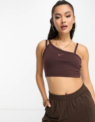 Nike - Everyday Modern - Asymmetrisch geschnittenes Oberteil in Erdbraun-Brown