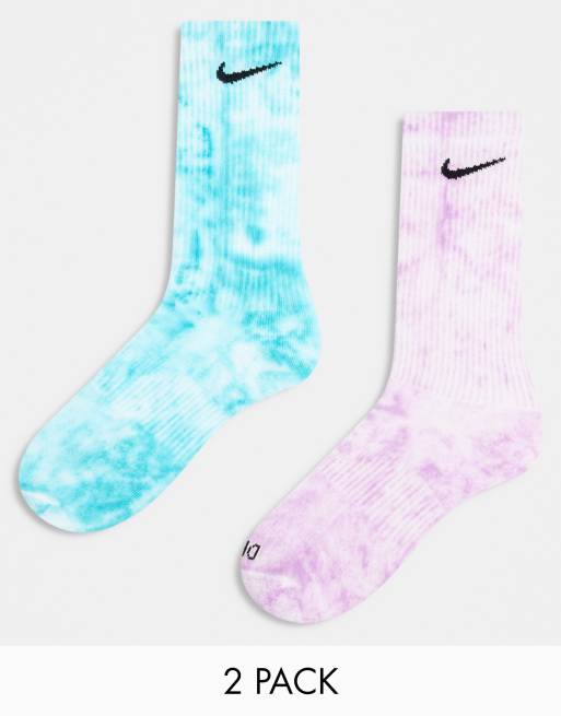 Nike Everyday Plus 2 pack socks in tie dye blue and purple