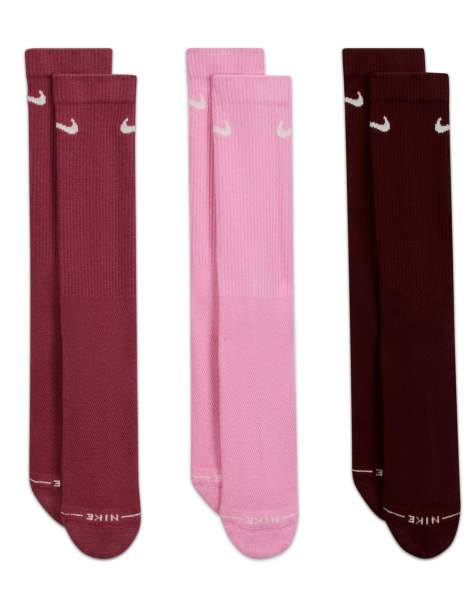 Nike Everyday Plus 3 pack crew socks in pink and brown - view 1