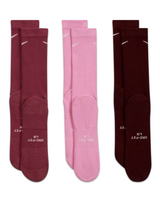 Nike Everyday Plus 3 pack crew socks in pink and brown , 3 of 3