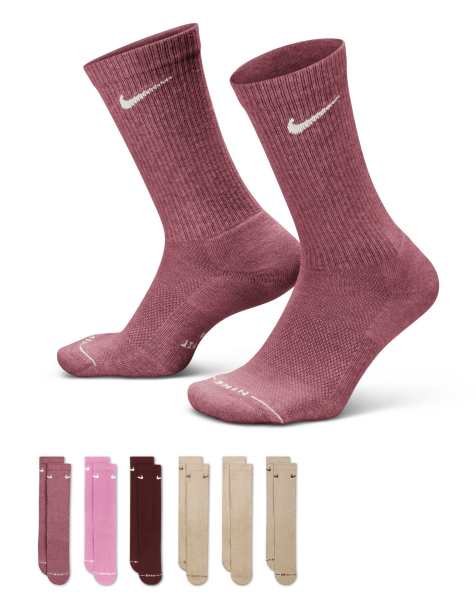 Nike Everyday Plus 6 pack crew socks in pink and beige - view 1