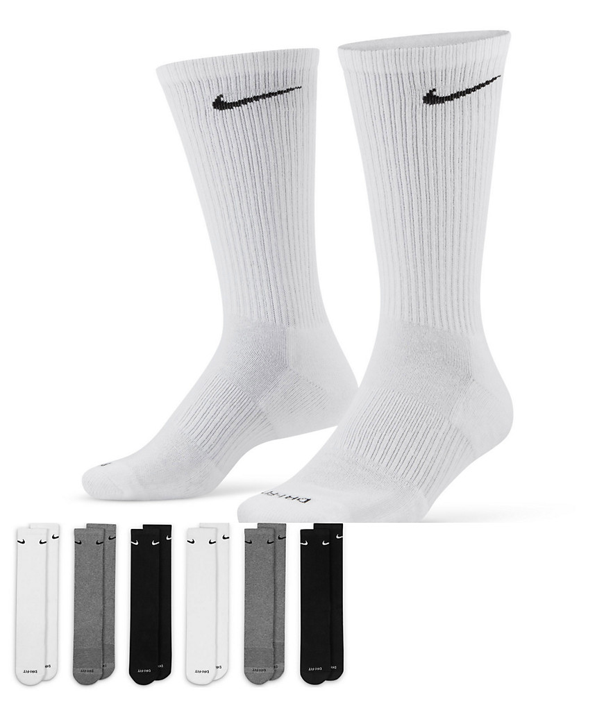 Nike Everyday Plus 6-pack cushioned socks in white/gray/black-Multi